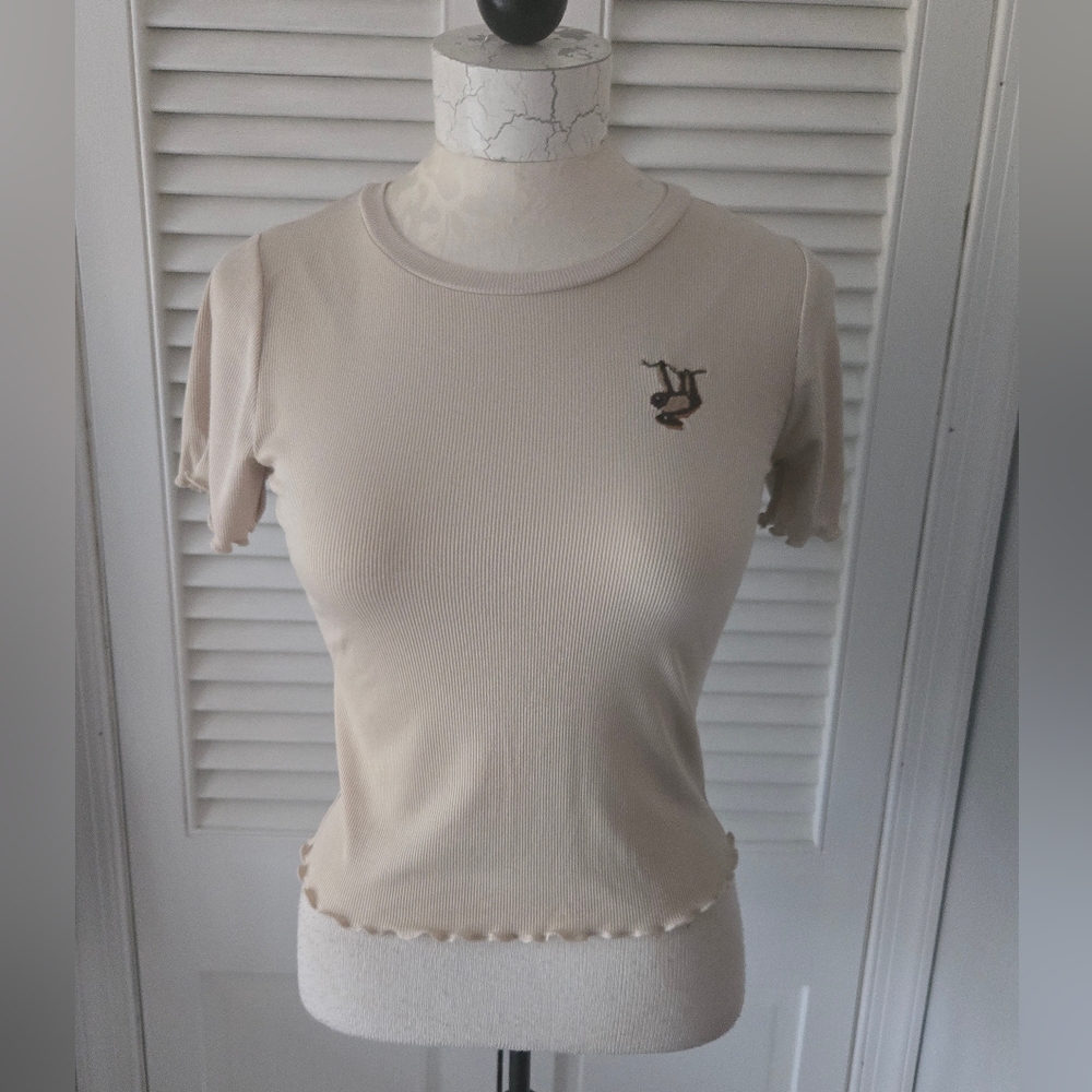 Wild Fable Sloth Crop Tee Ribbed Cream M NWT - Picture 2 of 9